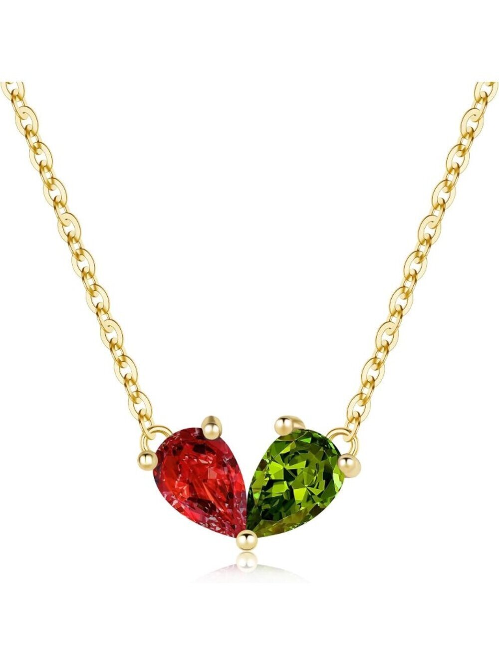 Women's Red And Green 14 K Dainty Gold Plated Heart Birthstone Necklaces